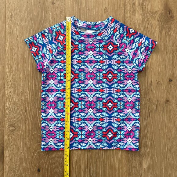 Gymboree Rash Guard Shirt Girls Small 5-6 Swim Aztec Ikat Print Pink Purple Blue - Picture 7 of 14